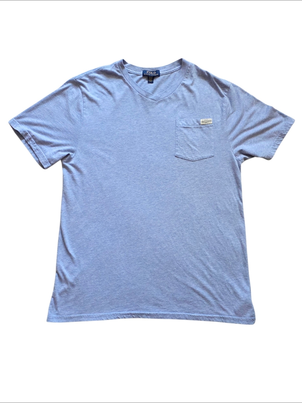 Polo Ralph Lauren Youth XL Heather Blue V Neck Pocket Tee Quiet Luxury